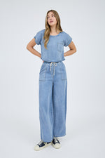 High Waist Wide Leg Wash Chambray Pants