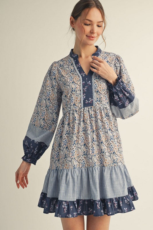 Fabric Mix Match Tiered Dress