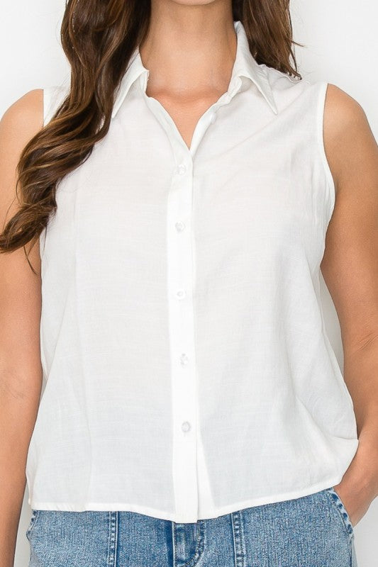 Button-down Sleeveless Linen Top