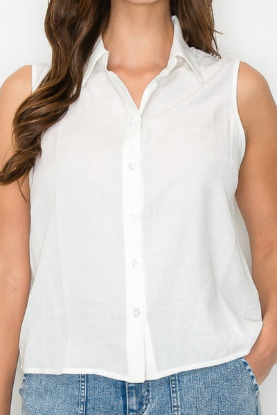 Button-down Sleeveless Linen Top
