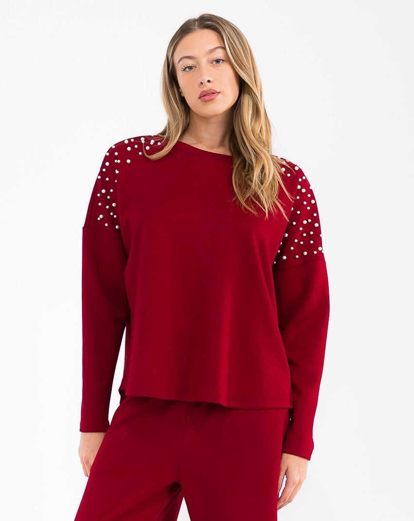 Long Sleeve Scuba Pearl Top