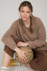 Crew Neck Ribbed Long Sleeve Knit Top