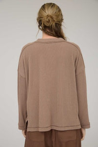 Crew Neck Ribbed Long Sleeve Knit Top