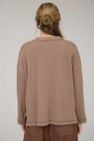 Crew Neck Ribbed Long Sleeve Knit Top