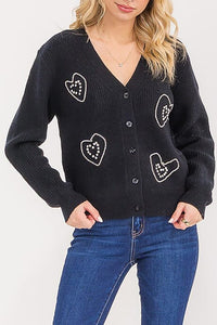 Rhinestone Detail Button Down Knit Cardigan