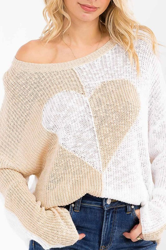 Heart Pattern Knit  Pullover Sweater