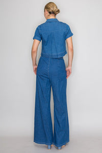 Zip-fly Button Straight Cut Denim Pants