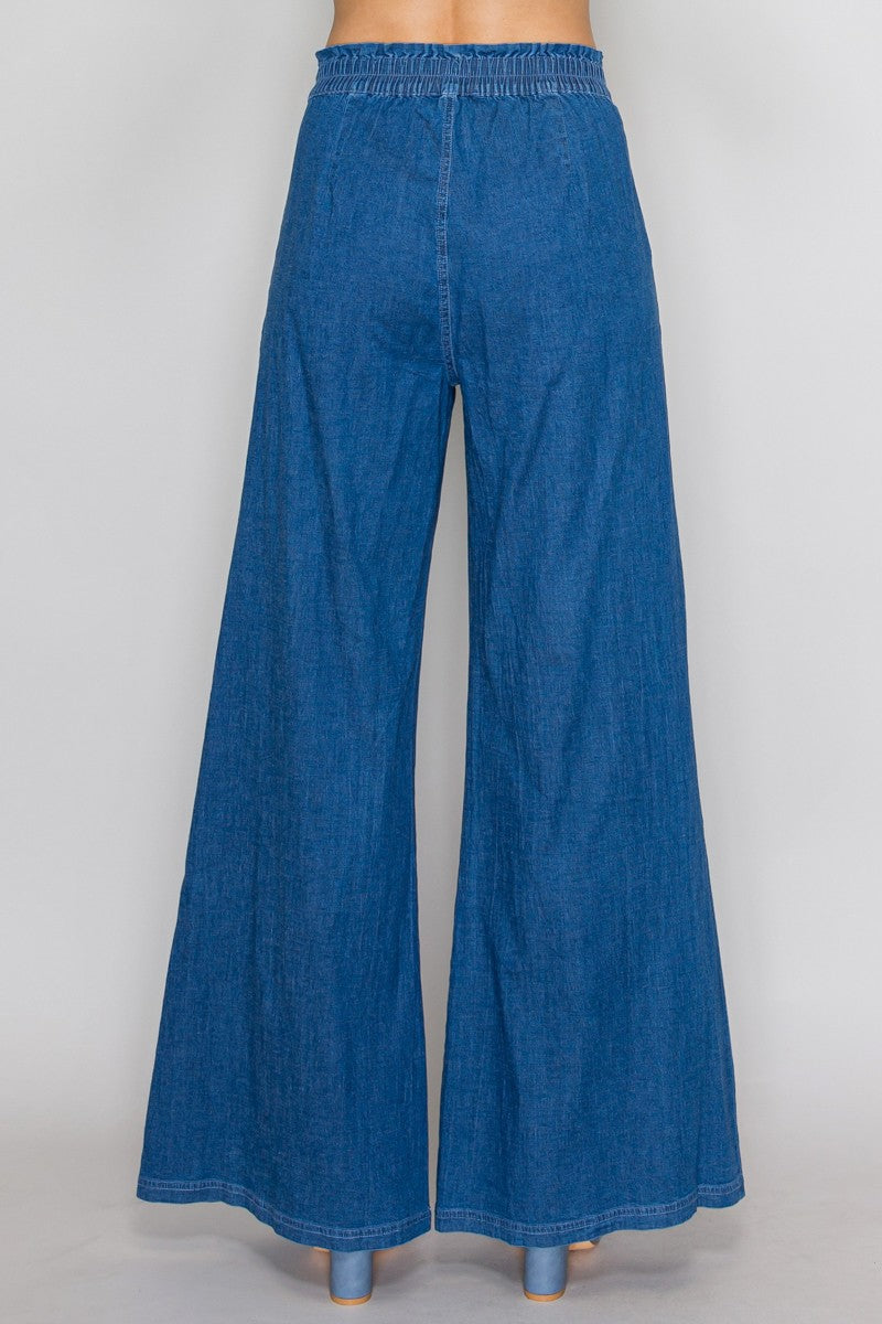 Zip-fly Button Straight Cut Denim Pants