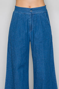 Zip-fly Button Straight Cut Denim Pants