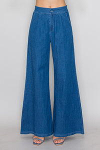 Zip-fly Button Straight Cut Denim Pants