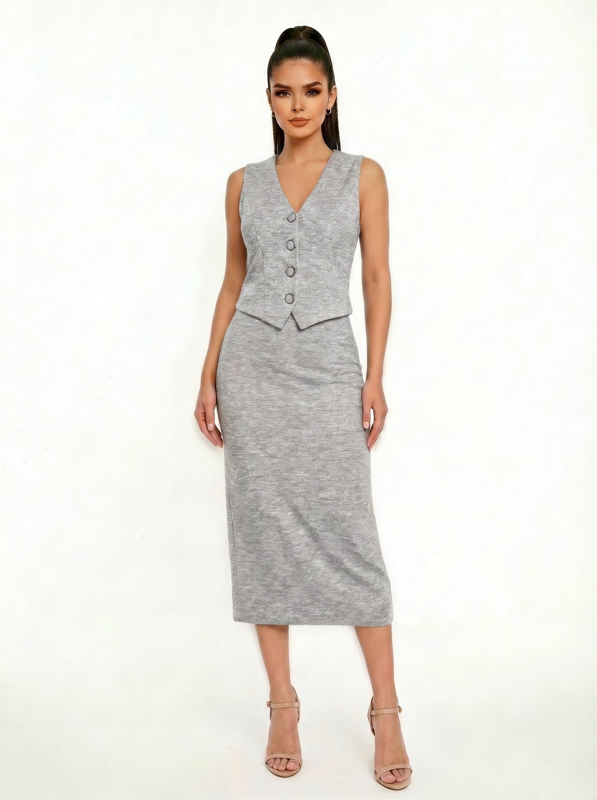 Sleeveless V-neck Midi Dress