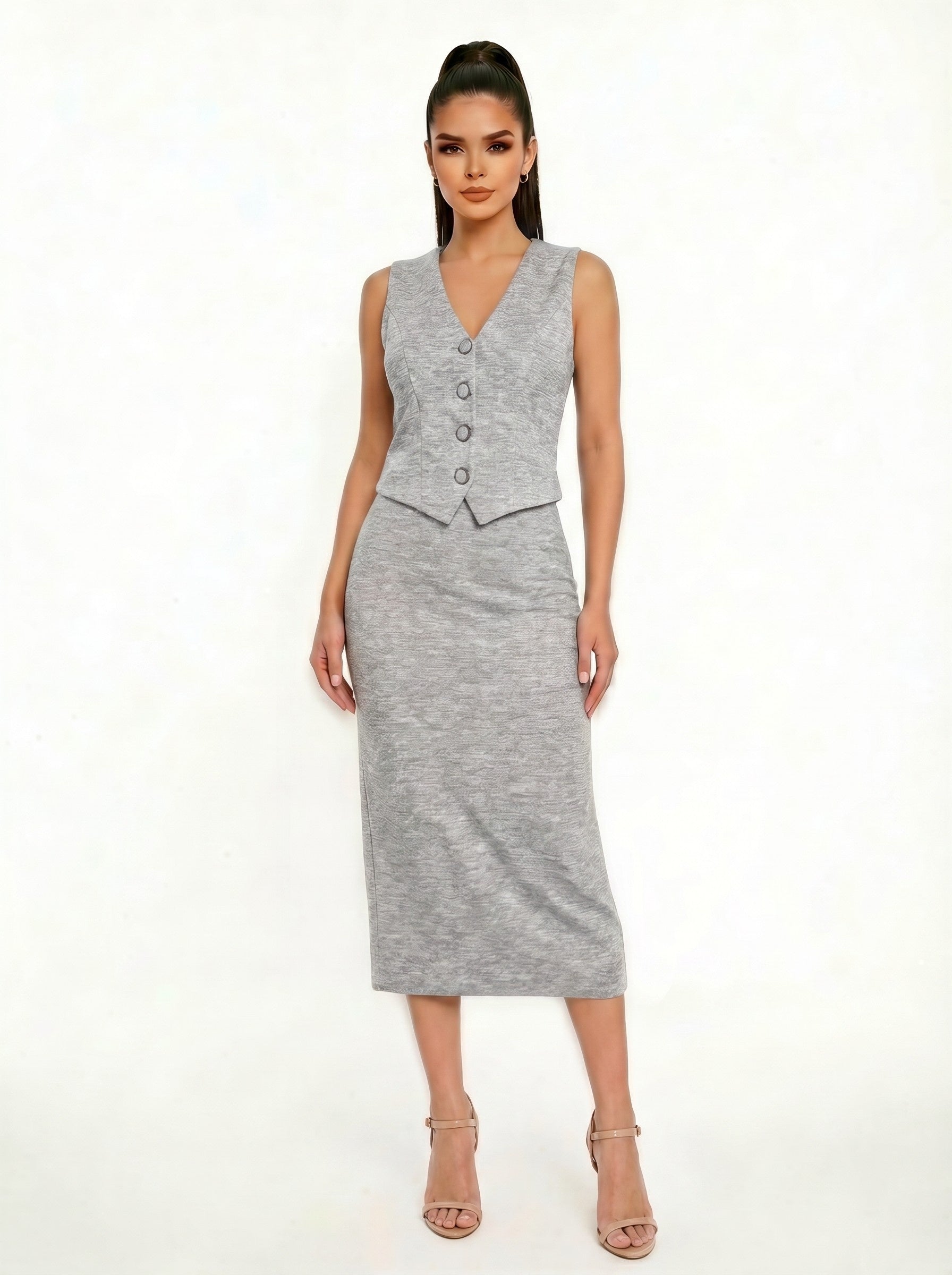 Sleeveless V-neck Midi Dress