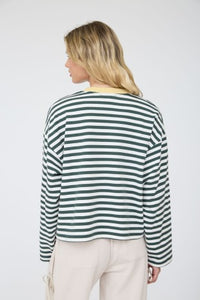 Color Block Neck Trim Long Sleeve Boxy Knit Top