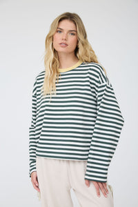 Color Block Neck Trim Long Sleeve Boxy Knit Top
