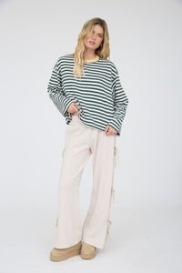 Color Block Neck Trim Long Sleeve Boxy Knit Top
