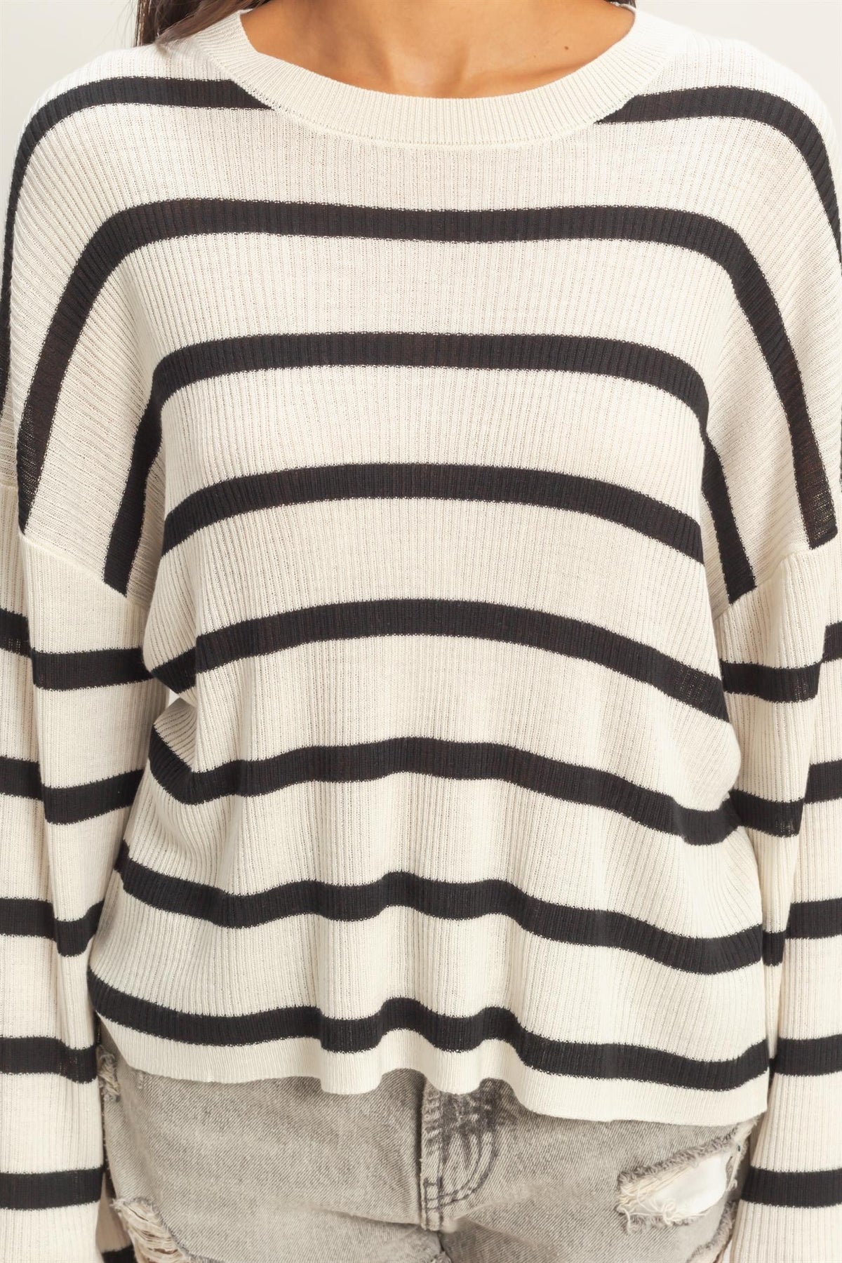 Lightweight Wide-Sleeve Striped Sweater