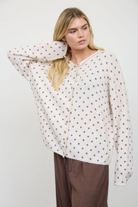 Polka Dot Raw Edge Knit Cardigan