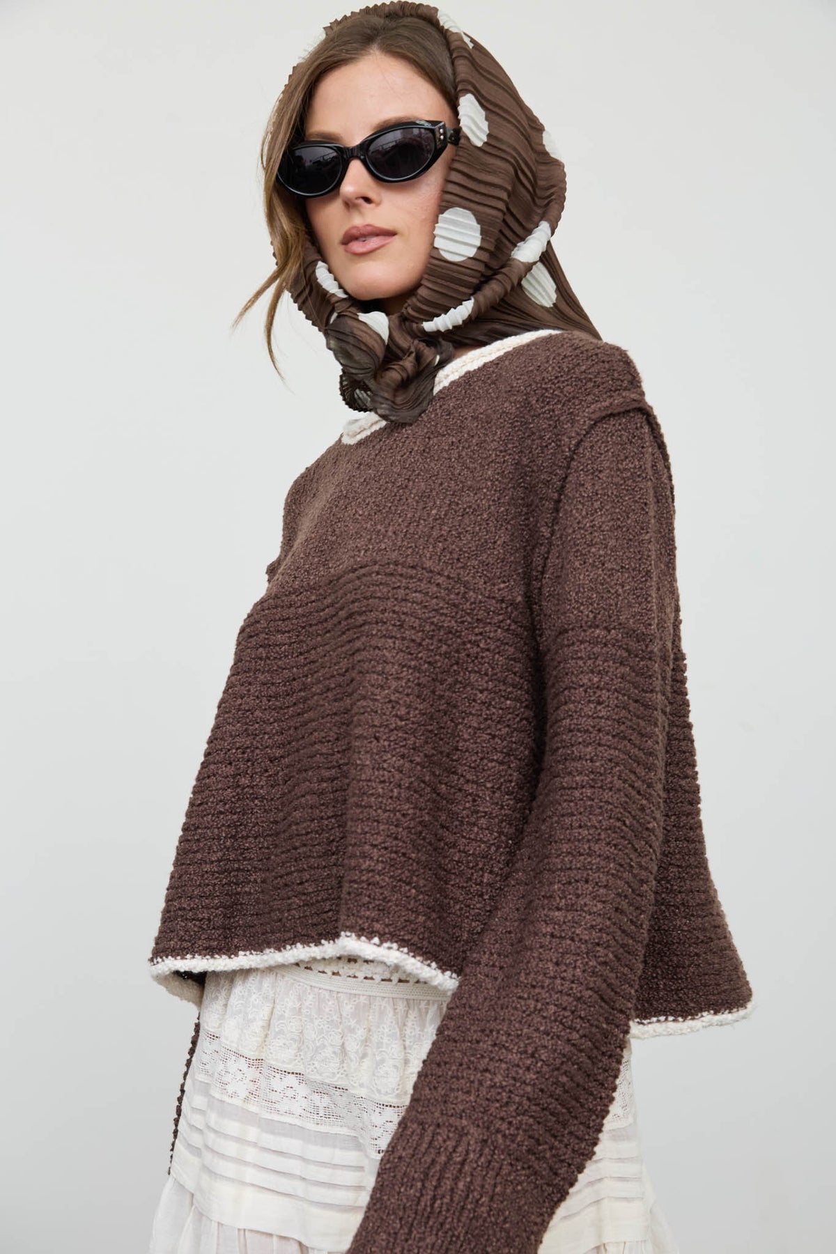 Contrast Trim Pattern Long Sleeve Sweater