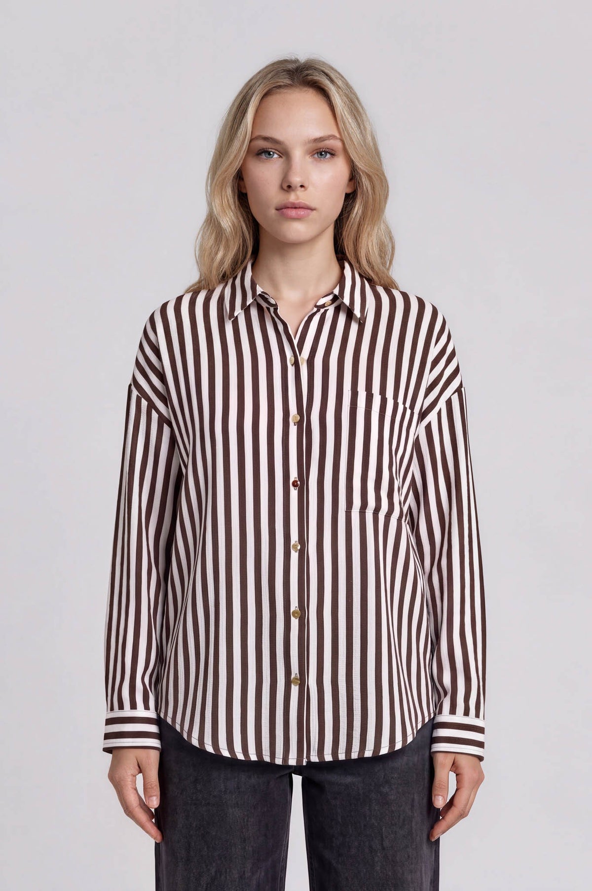 Vertical Stripe Collared Button Down Shirt