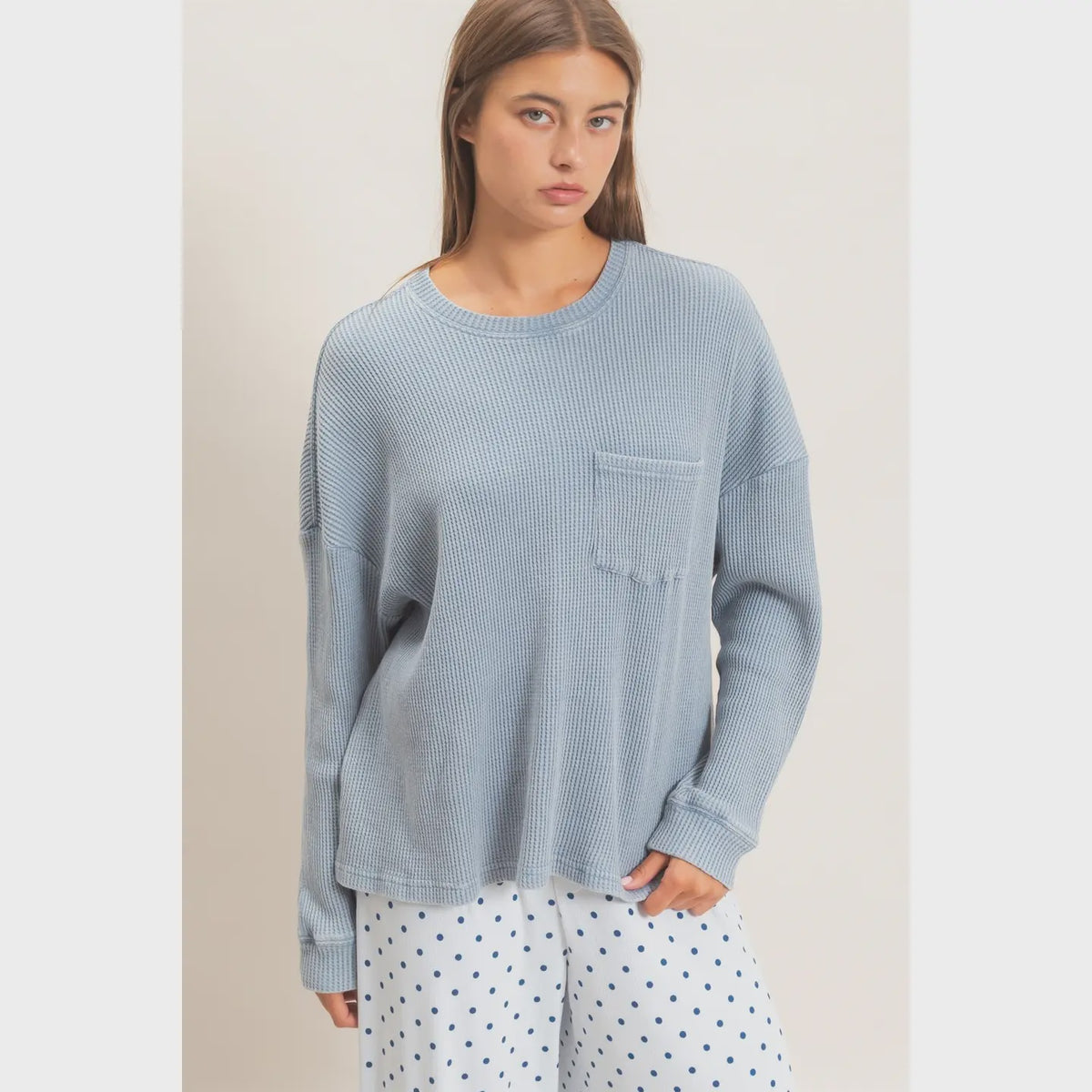 Mineral Wash Waffle Long Sleeve Top