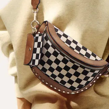 Rivet Checked Bum Bag Crossbody with Pouch