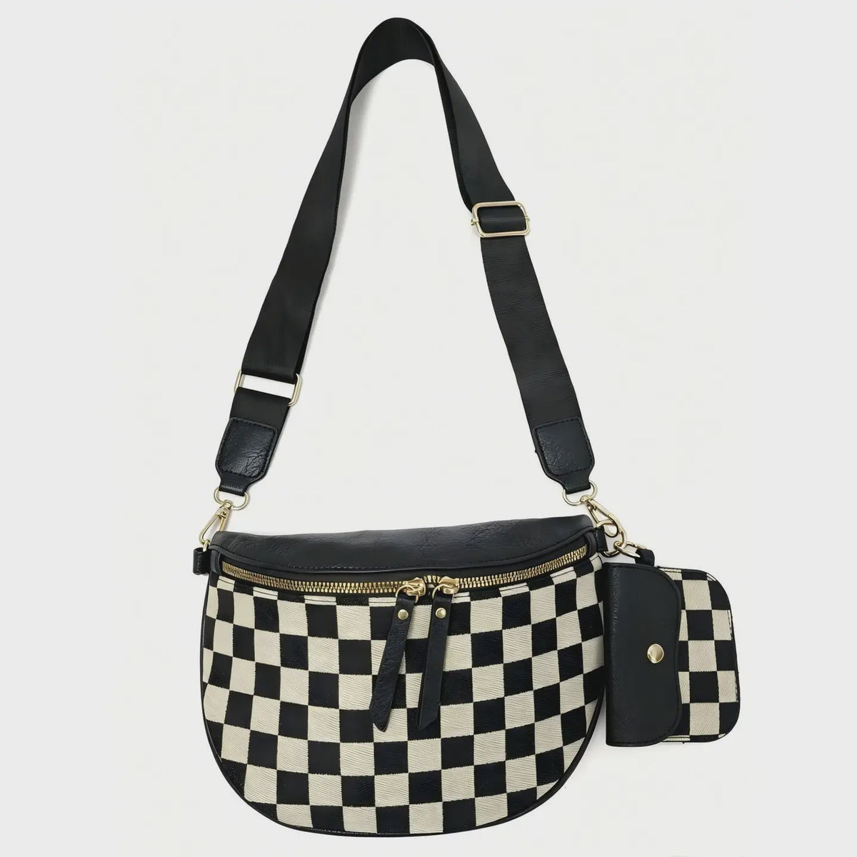Canvas Checked Bum Bag Crossbody W Pouch