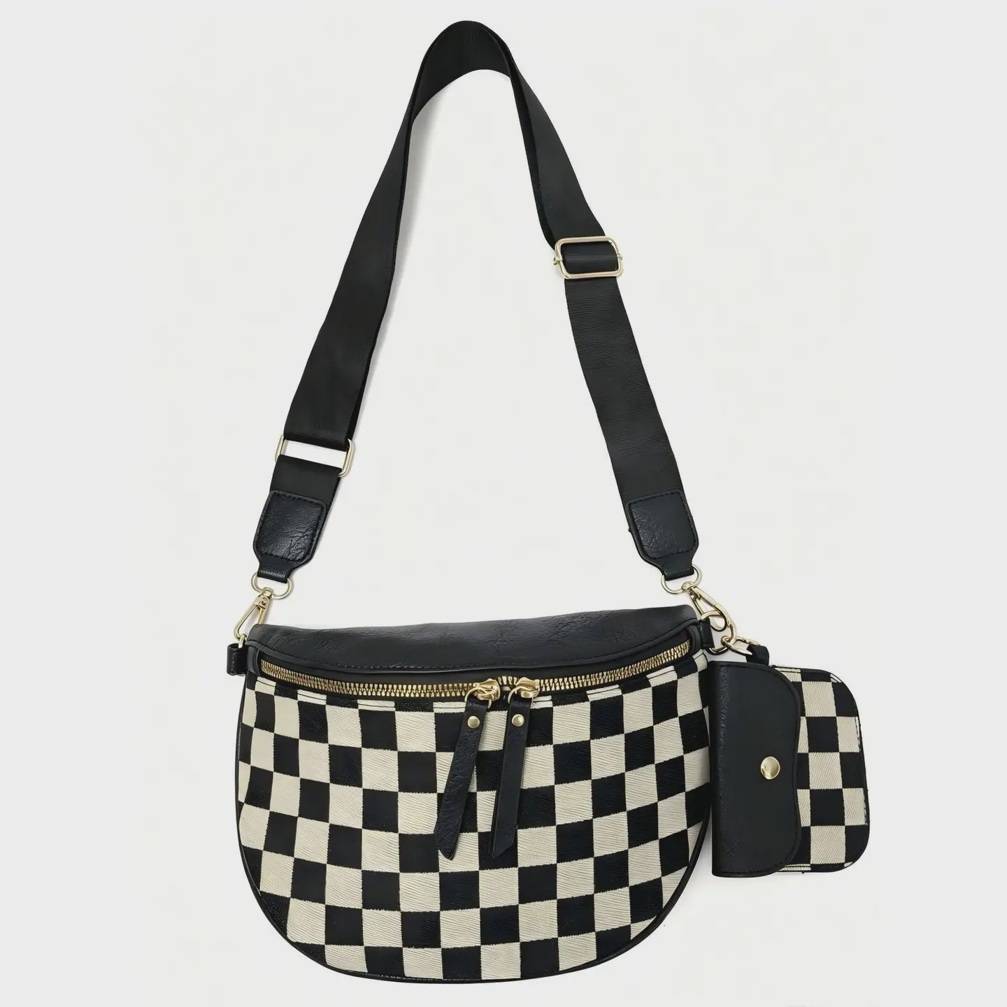 Canvas Checked Bum Bag Crossbody W Pouch