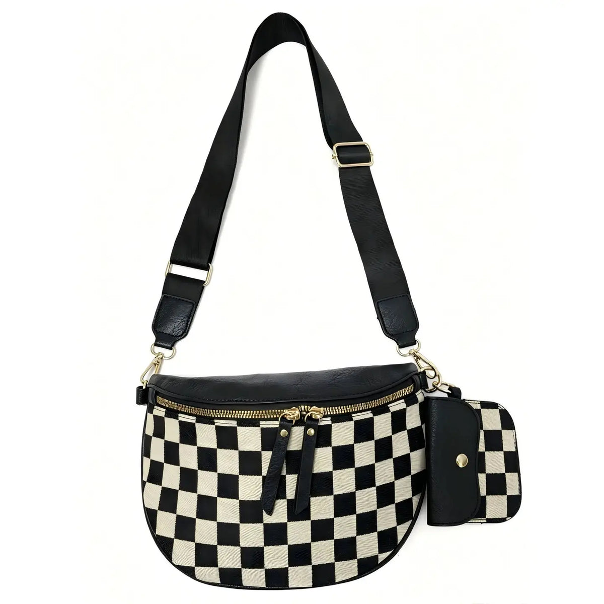 Canvas Checked Bum Bag Crossbody W Pouch
