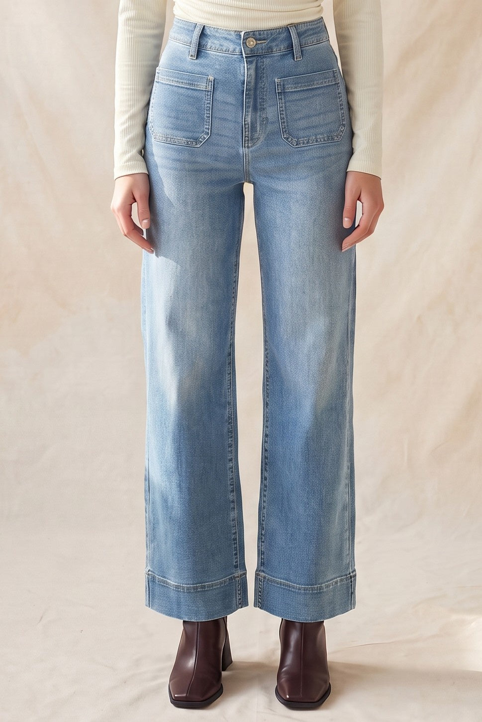 High Waist Twill Weave Denim Pants