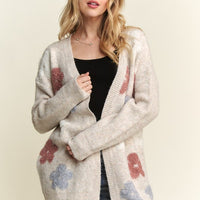 PUFF FLOWER TWO TONE SWEATER CARDIGAN