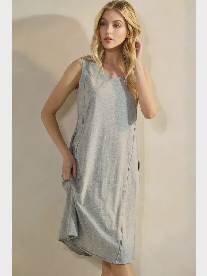 Easy Breeze Raw Edge Cotton Dress With Pockets | 100% Cotton Midi Dress