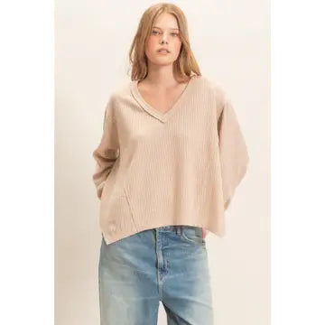 Ribbed V-Neck Knit Top