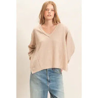 Ribbed V-Neck Knit Top