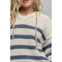 Hoodie V-Neck Striped Stitch Chenille Sweater
