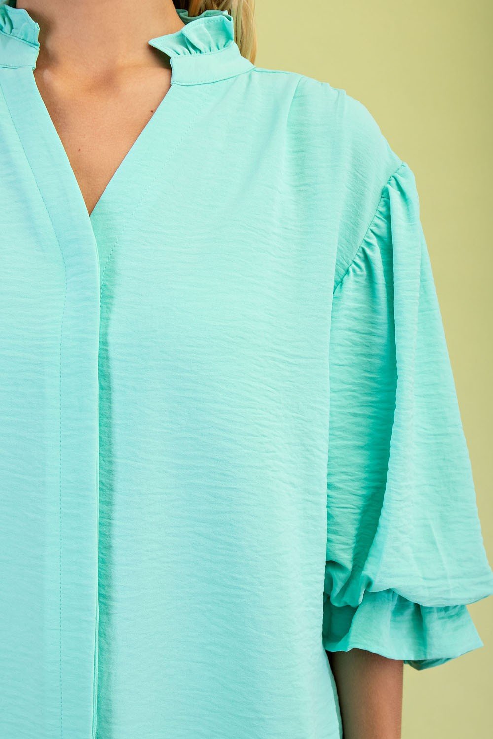 3/4 Length Gathered Balloon Sleeve Blouse - Chandeliers Boutique ny