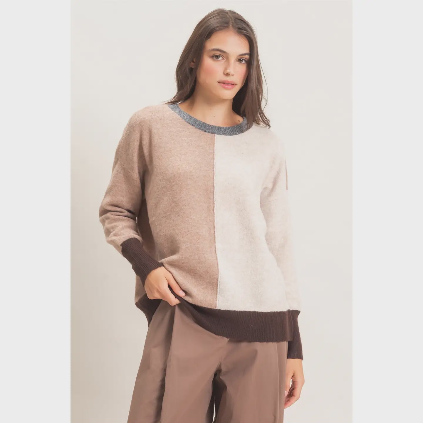 New  Colorblock Crew Neck Sweater