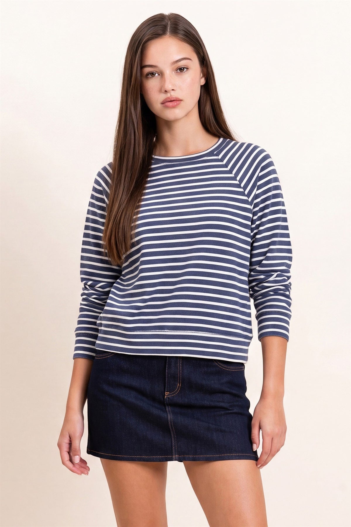 Striped Waffle Knit Raglan Top