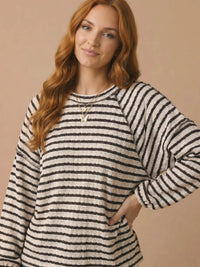 Round Neck Textured Stripe Reverse Stitch Top