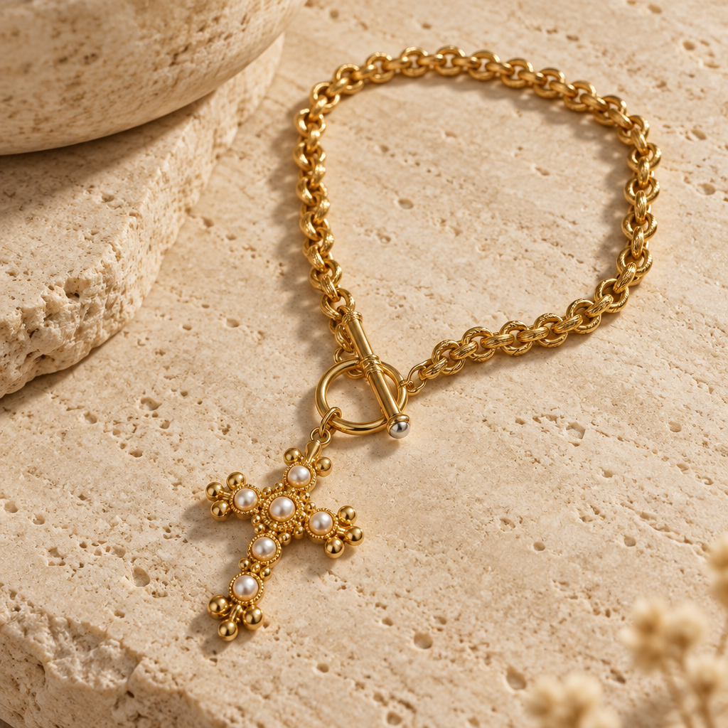 Pearl /Toggle Cross Necklace