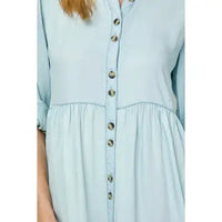 Tencel Collared Button Down Tiered Dress