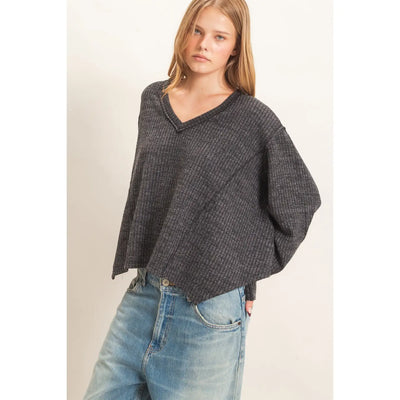 Ribbed V-Neck Knit Top