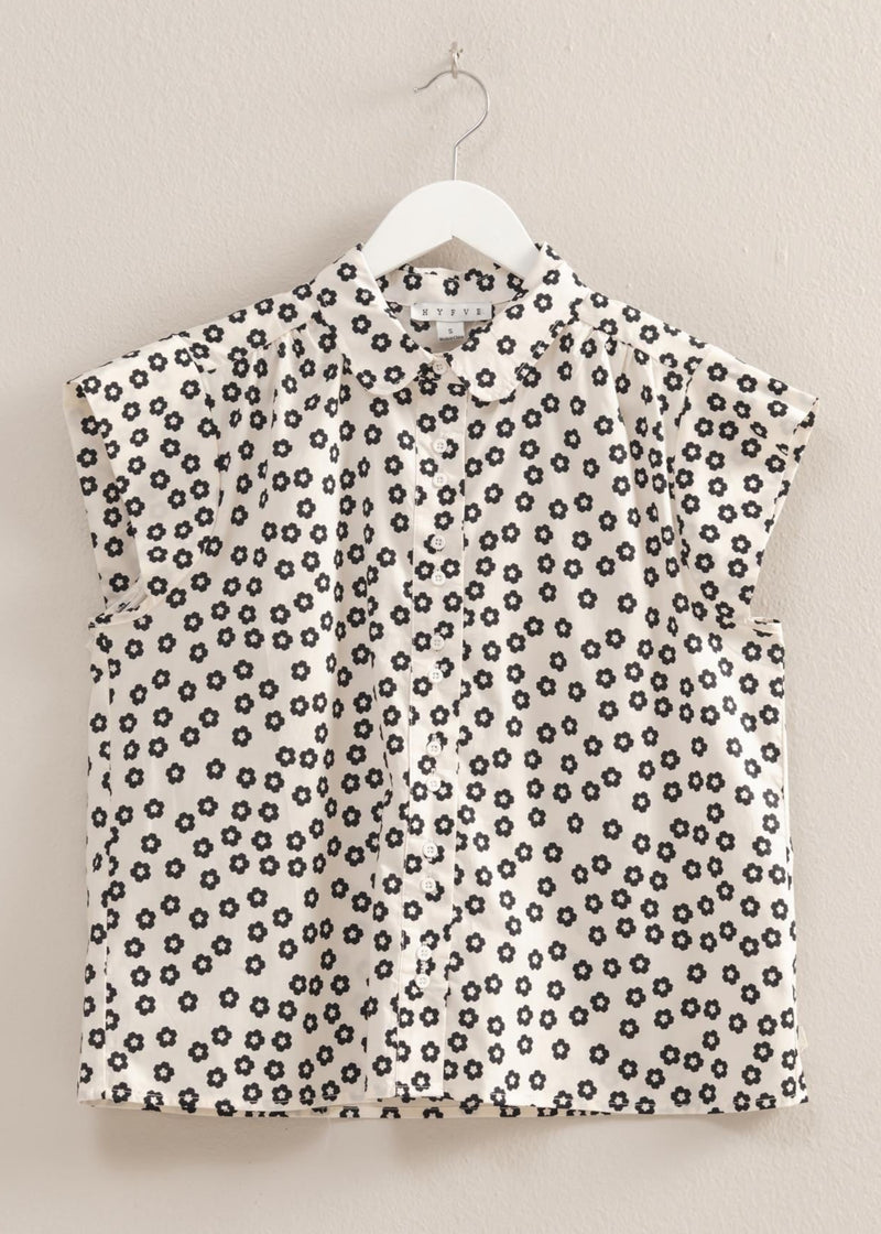 Ditsy Floral Print Cap Sleeve Shirt