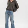 Exposed Seam V Neck Pullover Knit Sweater