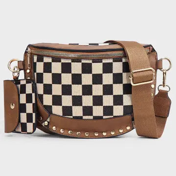 Rivet Checked Bum Bag Crossbody with Pouch