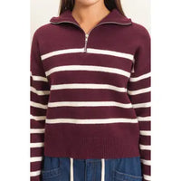 Half-Zip Collared Stripe Sweater