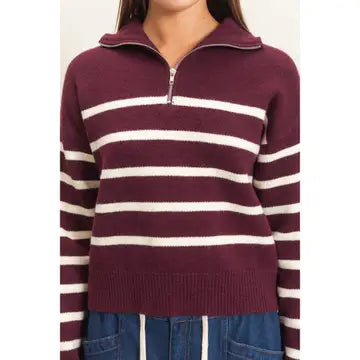 Half-Zip Collared Stripe Sweater