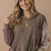 Balloon Sleeves Color Block Patchwork Hoodie