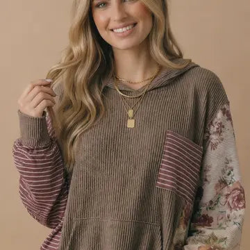 Balloon Sleeves Color Block Patchwork Hoodie