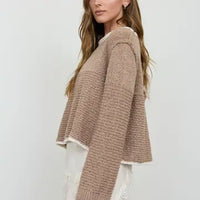 Contrast Trim Pattern Long Sleeve Sweater