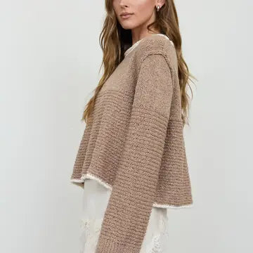 Contrast Trim Pattern Long Sleeve Sweater
